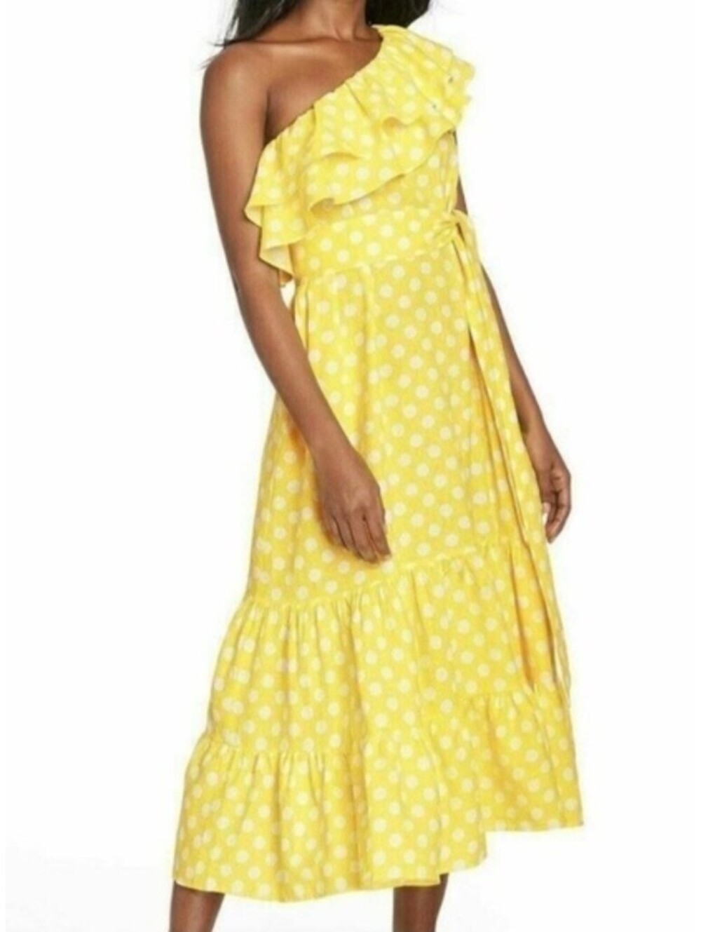 LISA MARIE FERNANDEZ Target yellow polkadot linen midi dress sz XXS
